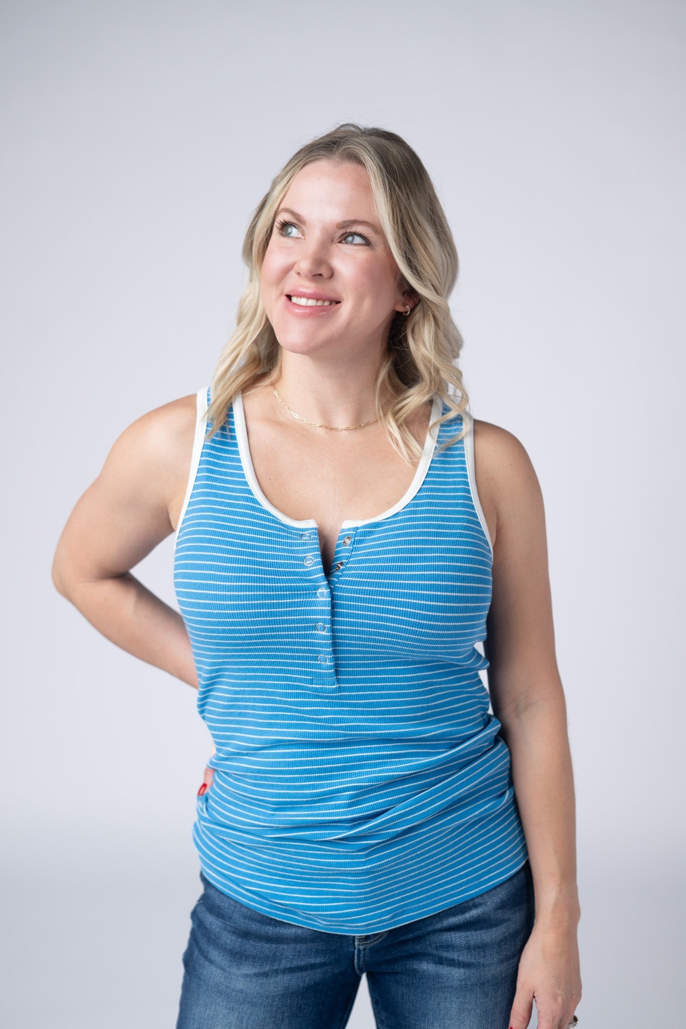 IN STOCK Shiloh Button Snap Tank - Ocean Blue