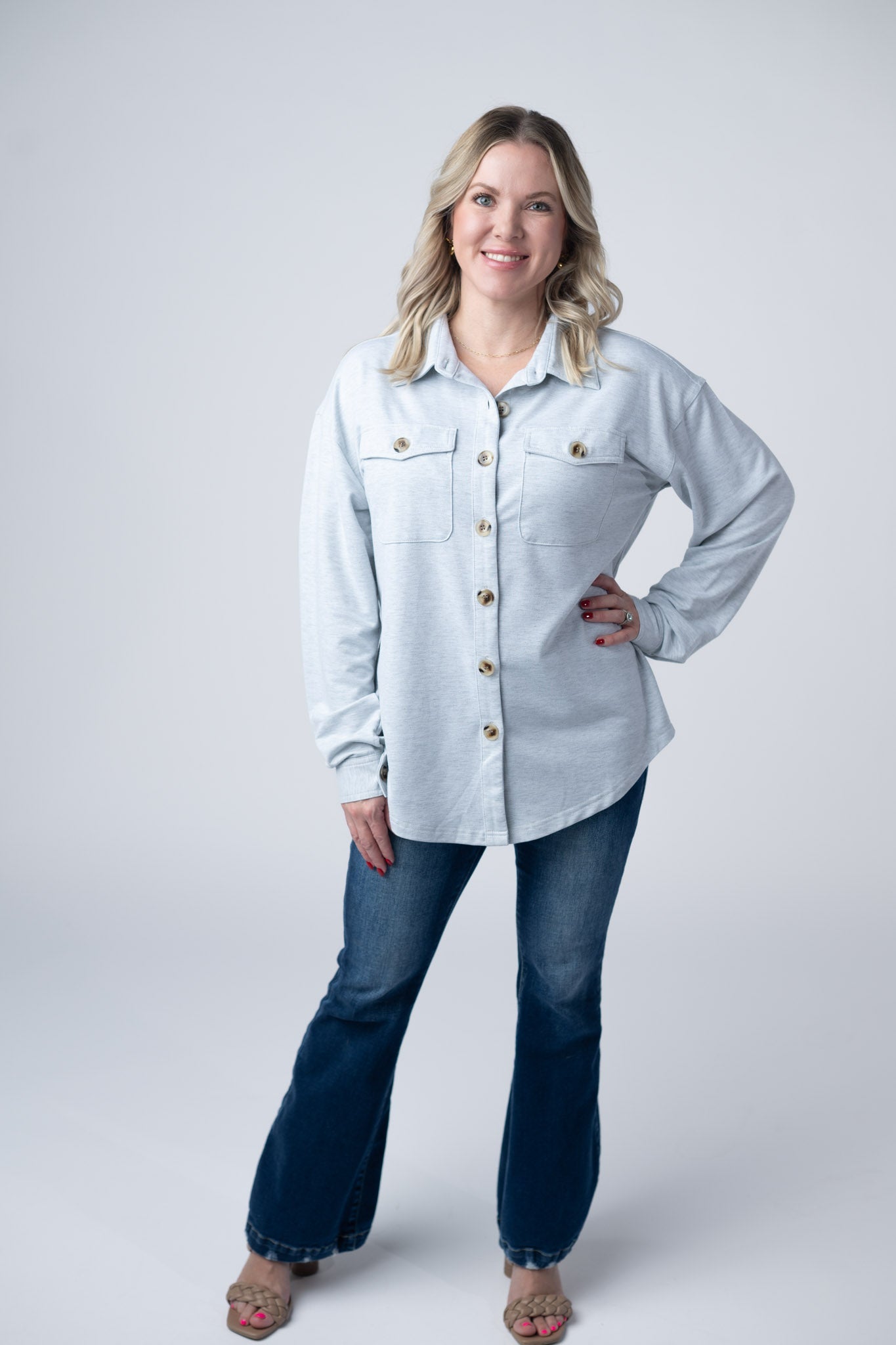 IN STOCK Brenna Button Down Top - Grey FINAL SALE
