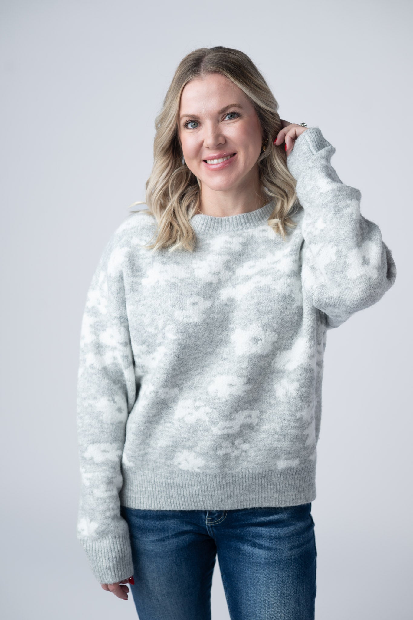 IN STOCK Floral Abstract Sweater - Grey FINAL SALE