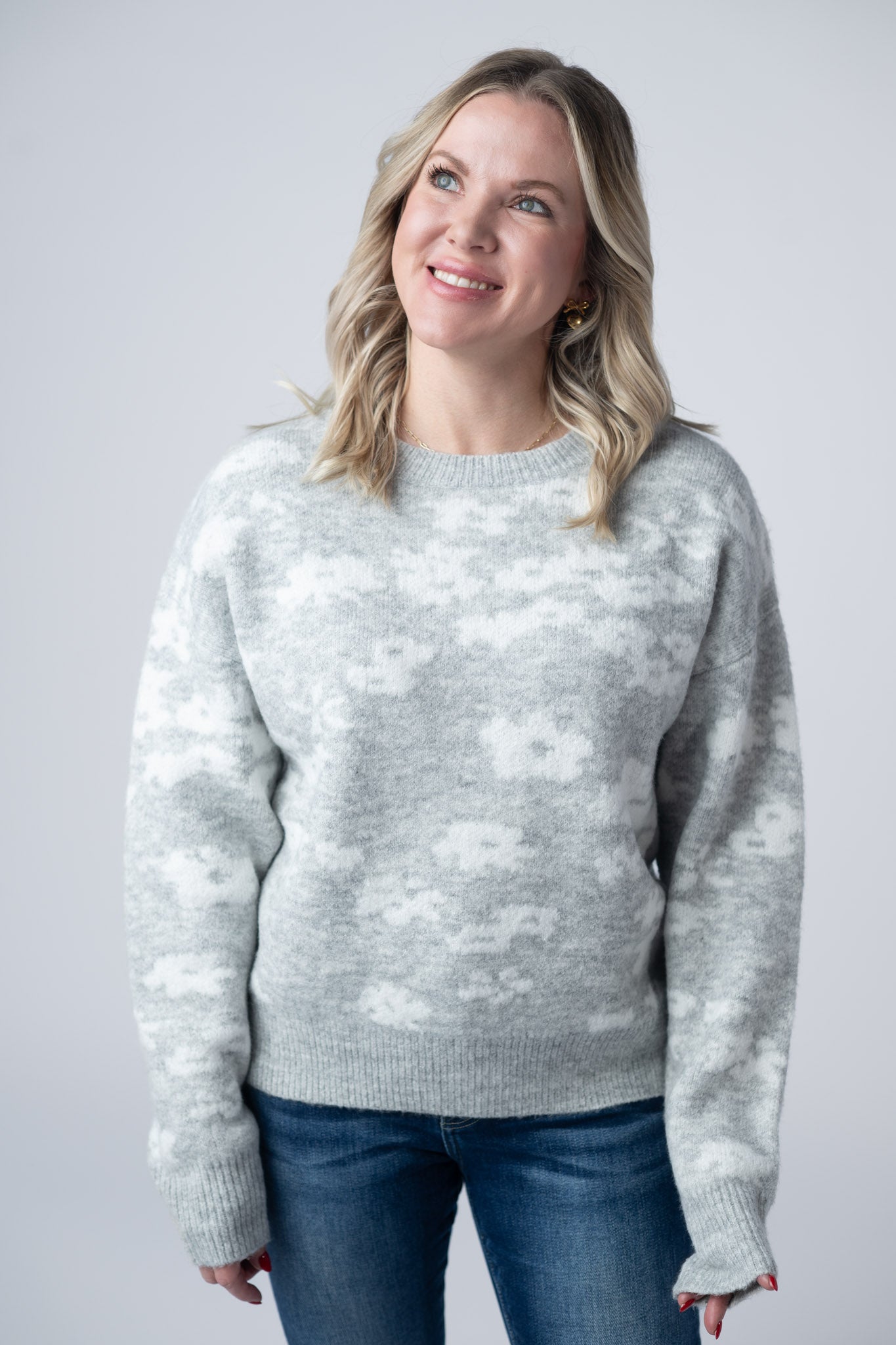 IN STOCK Floral Abstract Sweater - Grey FINAL SALE