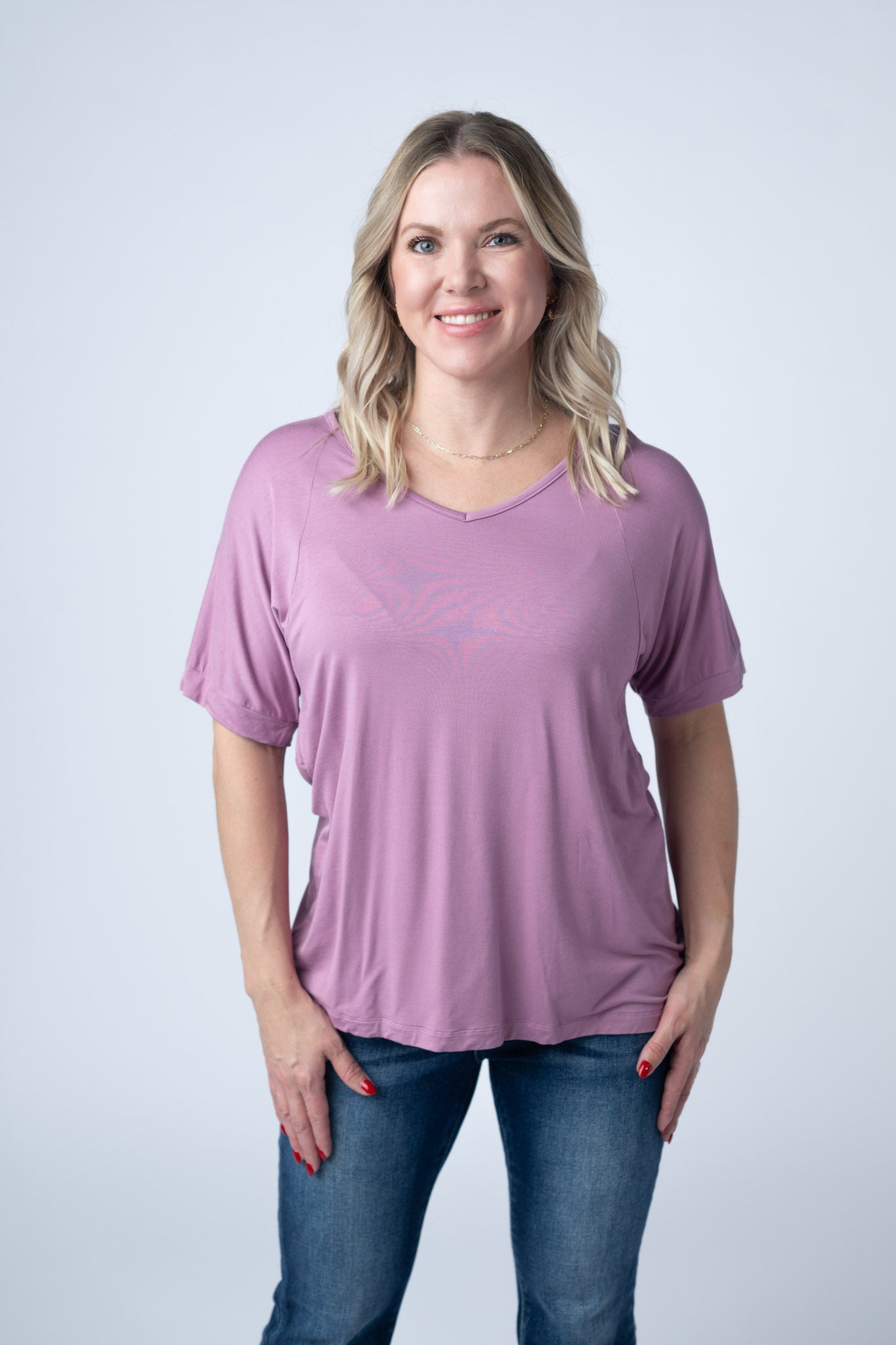 IN STOCK Bamboo V Neck Tee - Pink FINAL SALE