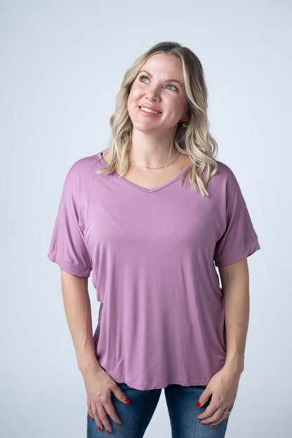 IN STOCK Bamboo V Neck Tee - Pink FINAL SALE