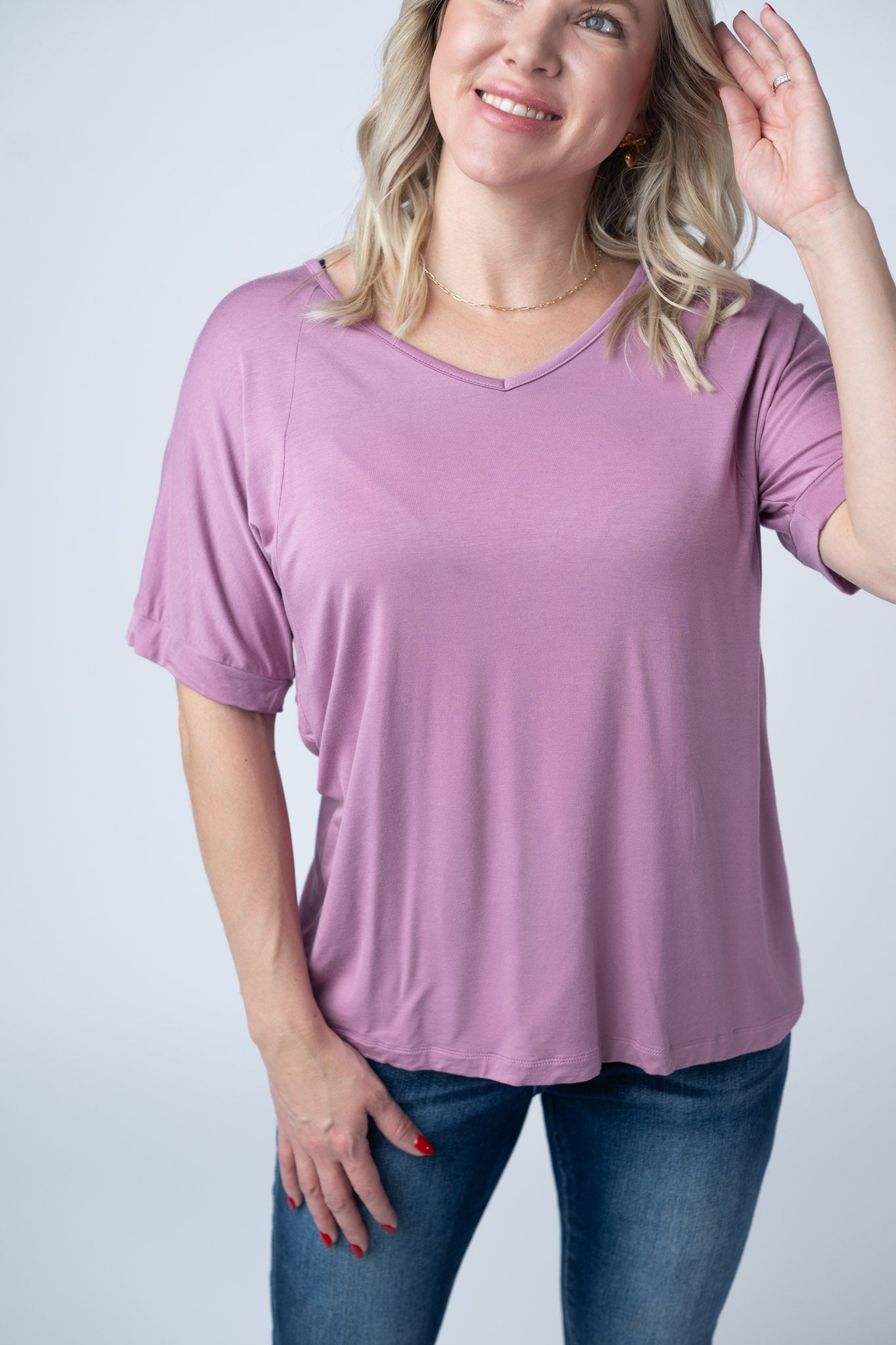 IN STOCK Bamboo V Neck Tee - Pink FINAL SALE