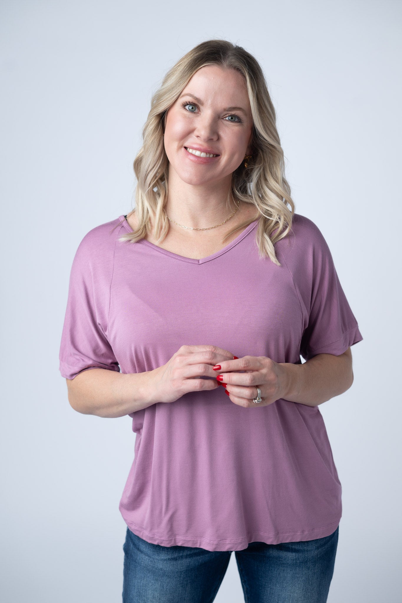 IN STOCK Bamboo V Neck Tee - Pink FINAL SALE