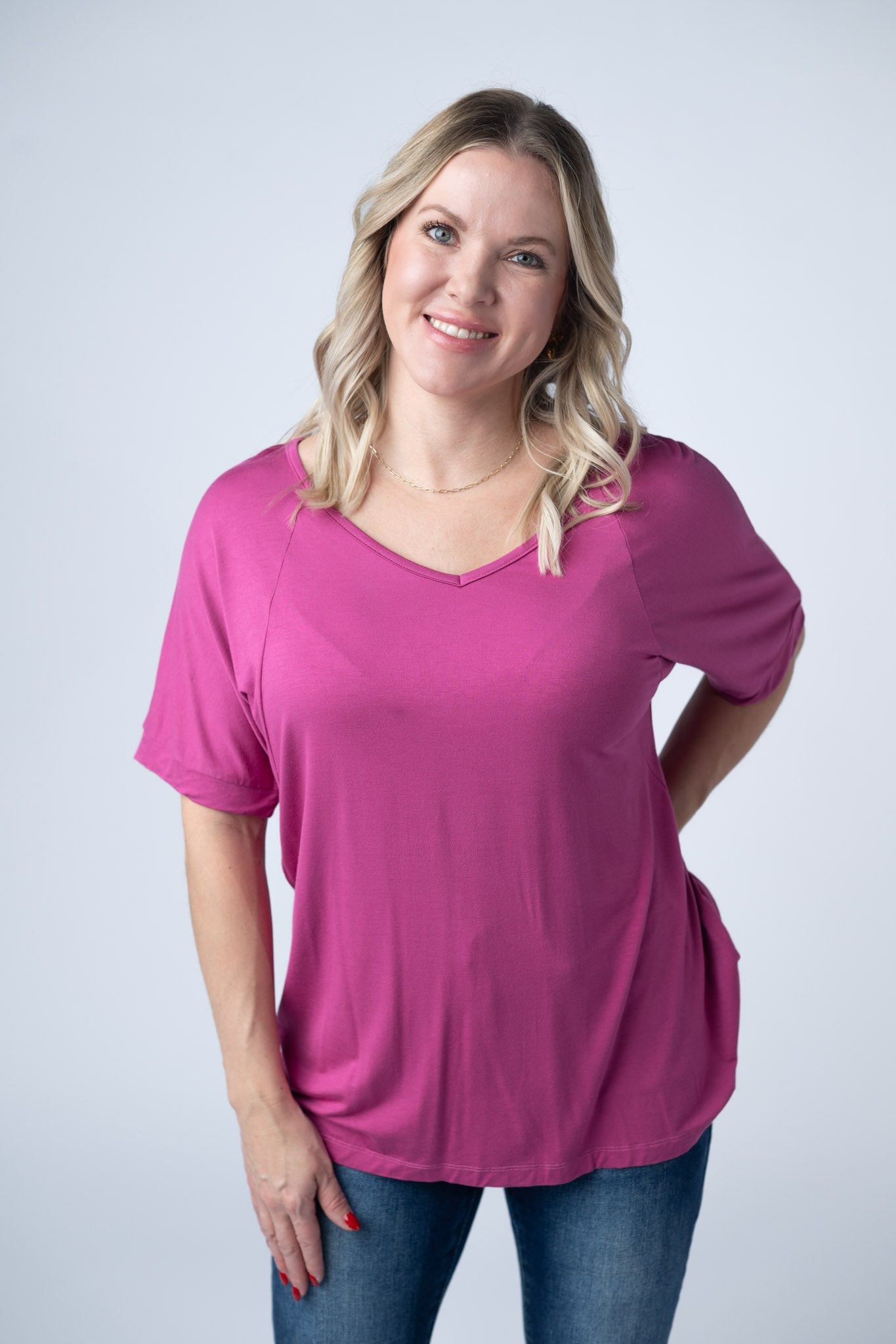 IN STOCK Bamboo V Neck Tee - Magenta FINAL SALE