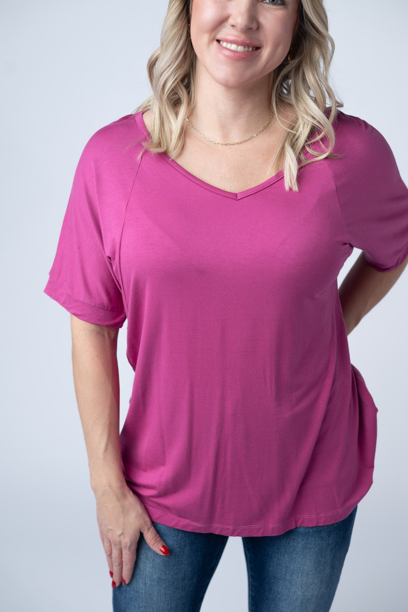 IN STOCK Bamboo V Neck Tee - Magenta FINAL SALE