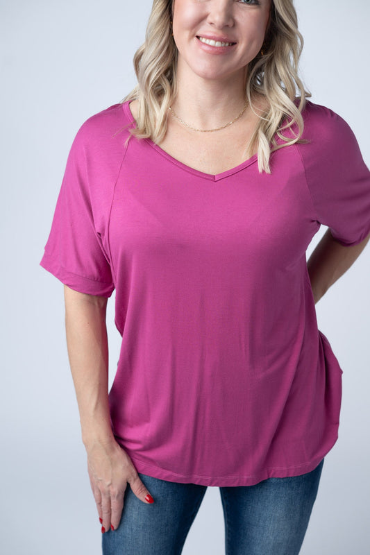 IN STOCK Bamboo V Neck Tee - Magenta FINAL SALE