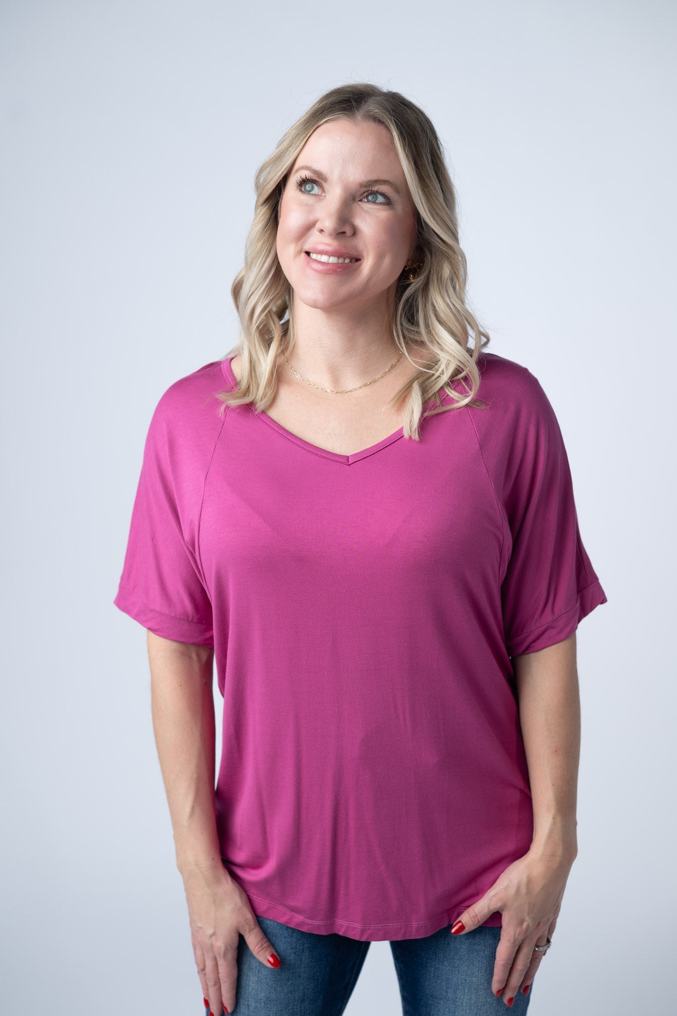 IN STOCK Bamboo V Neck Tee - Magenta FINAL SALE