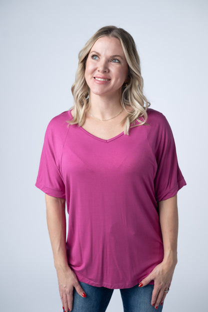 IN STOCK Bamboo V Neck Tee - Magenta FINAL SALE