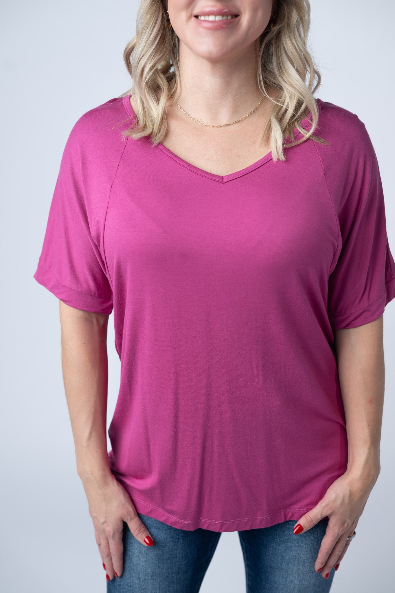 IN STOCK Bamboo V Neck Tee - Magenta FINAL SALE