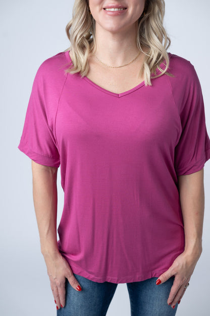 IN STOCK Bamboo V Neck Tee - Magenta FINAL SALE