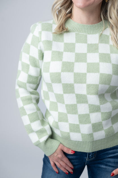 IN STOCK Checkered Sweater - Sage and White