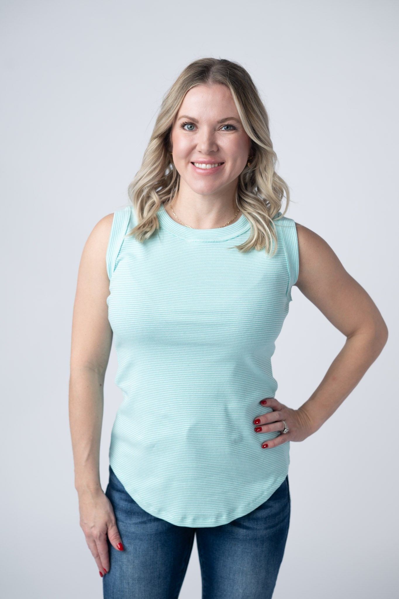 IN STOCK Morgan Micro Striped Tank - Turquoise FINAL SALE