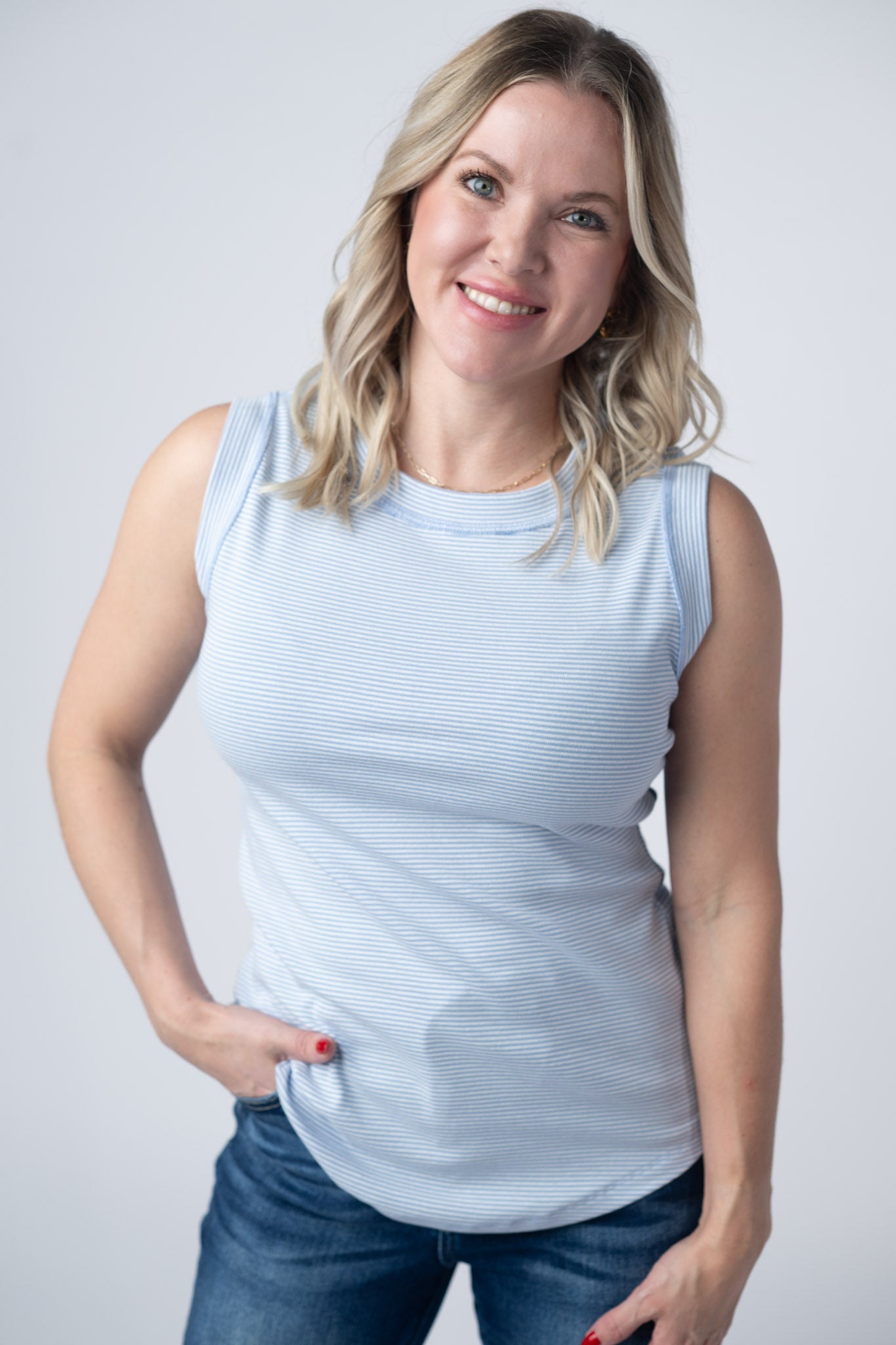IN STOCK Morgan Micro Striped Tank - Periwinkle FINAL SALE