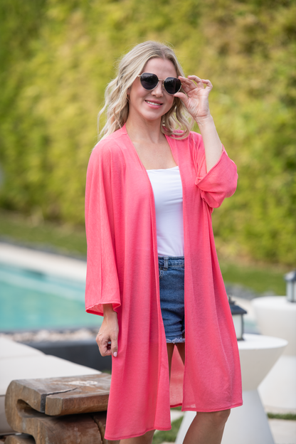 IN STOCK Ellie Cover-Up Kimono - Sunkissed Coral FINAL SALE