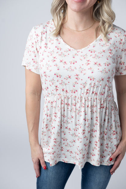 IN STOCK Sarah Ruffle Short Sleeve - Micro Pink Floral