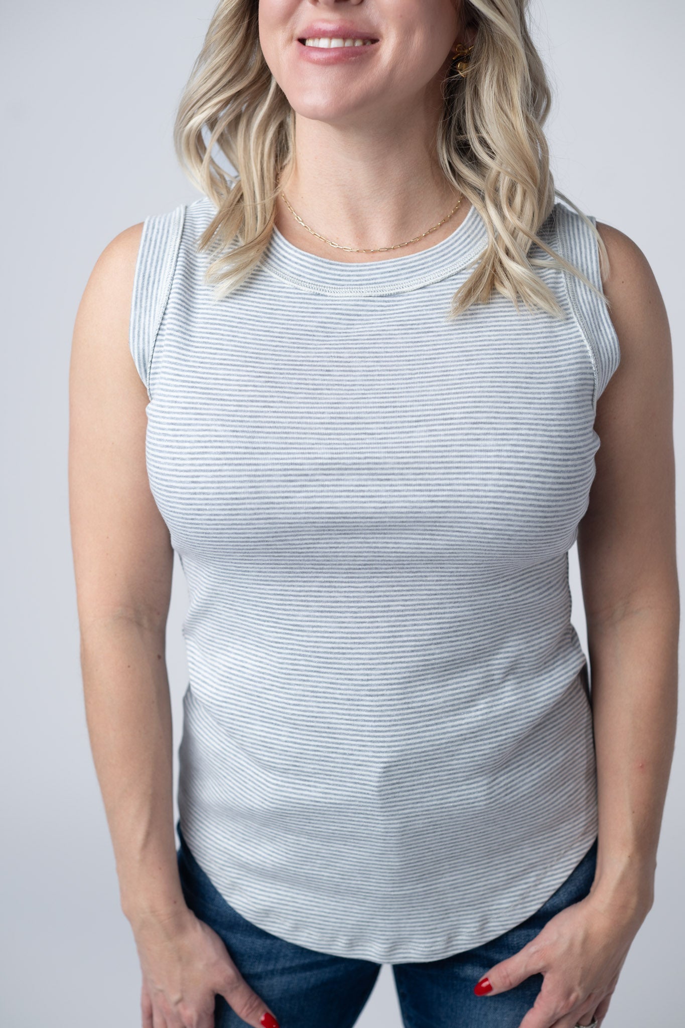 IN STOCK Morgan Micro Striped Tank - Grey FINAL SALE