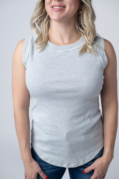 IN STOCK Morgan Micro Striped Tank - Grey FINAL SALE