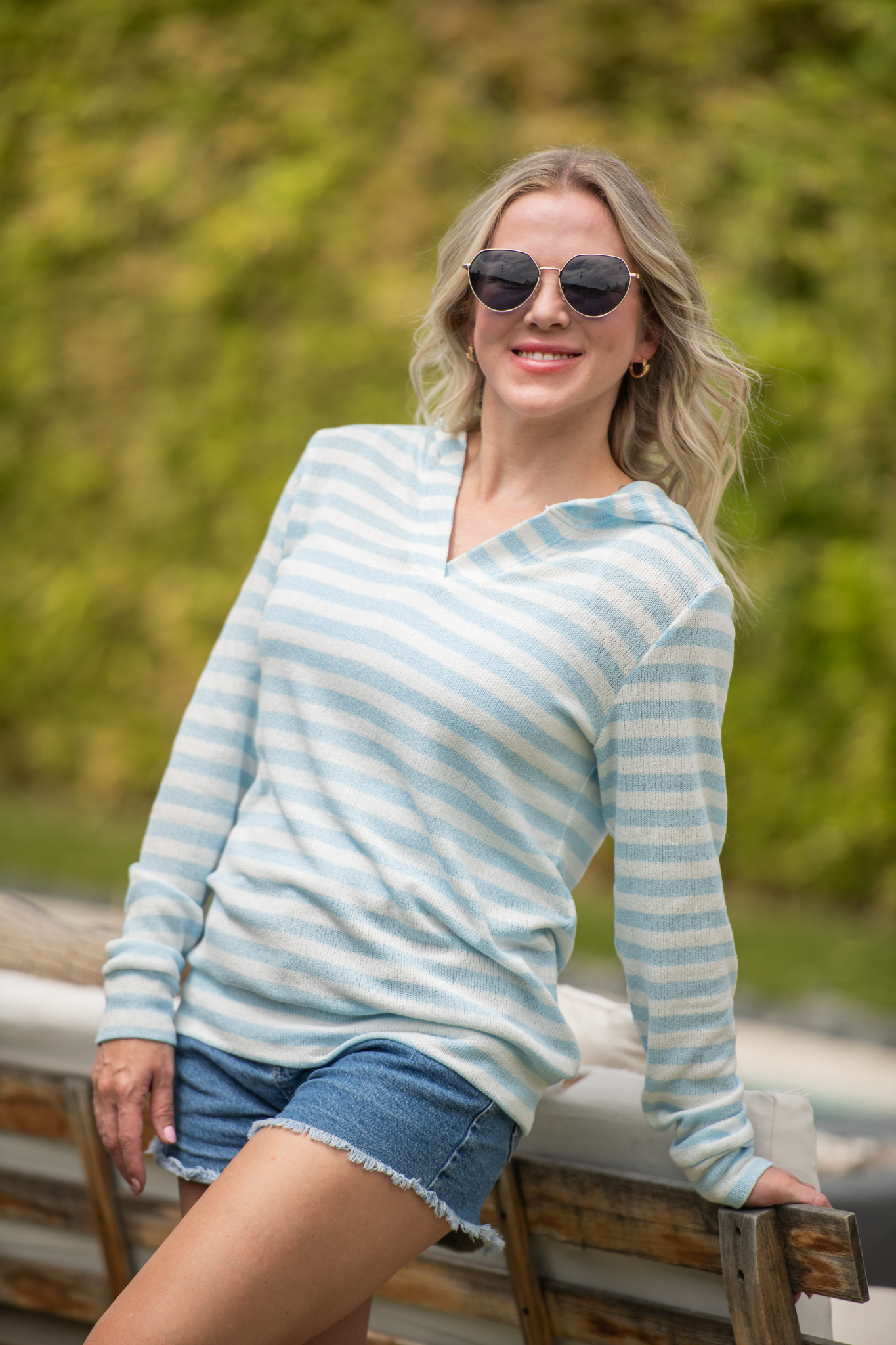 IN STOCK Amelia Striped Hoodie - Sky Blue