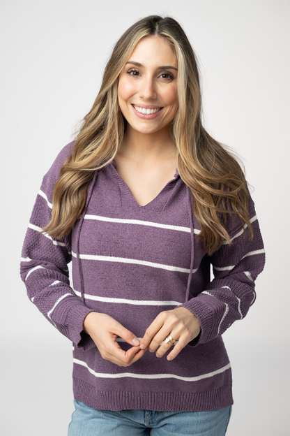 IN STOCK Maddie Striped Hoodie - Purple