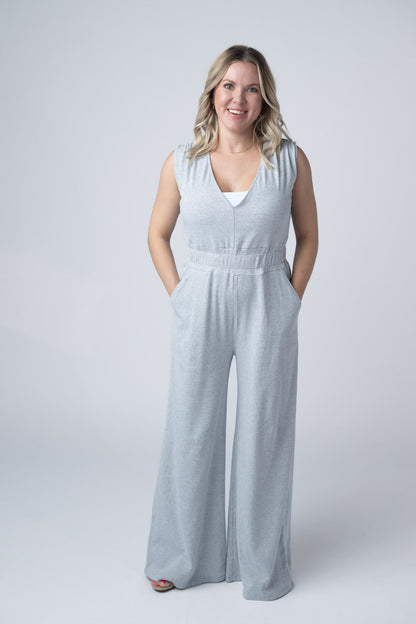 IN STOCK Kenzie Striped Jumpsuit - Grey FINAL SALE