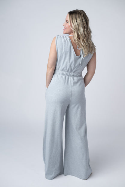 IN STOCK Kenzie Striped Jumpsuit - Grey FINAL SALE