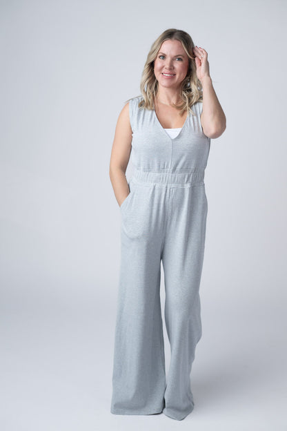 IN STOCK Kenzie Striped Jumpsuit - Grey FINAL SALE
