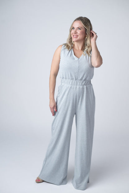 IN STOCK Kenzie Striped Jumpsuit - Grey FINAL SALE