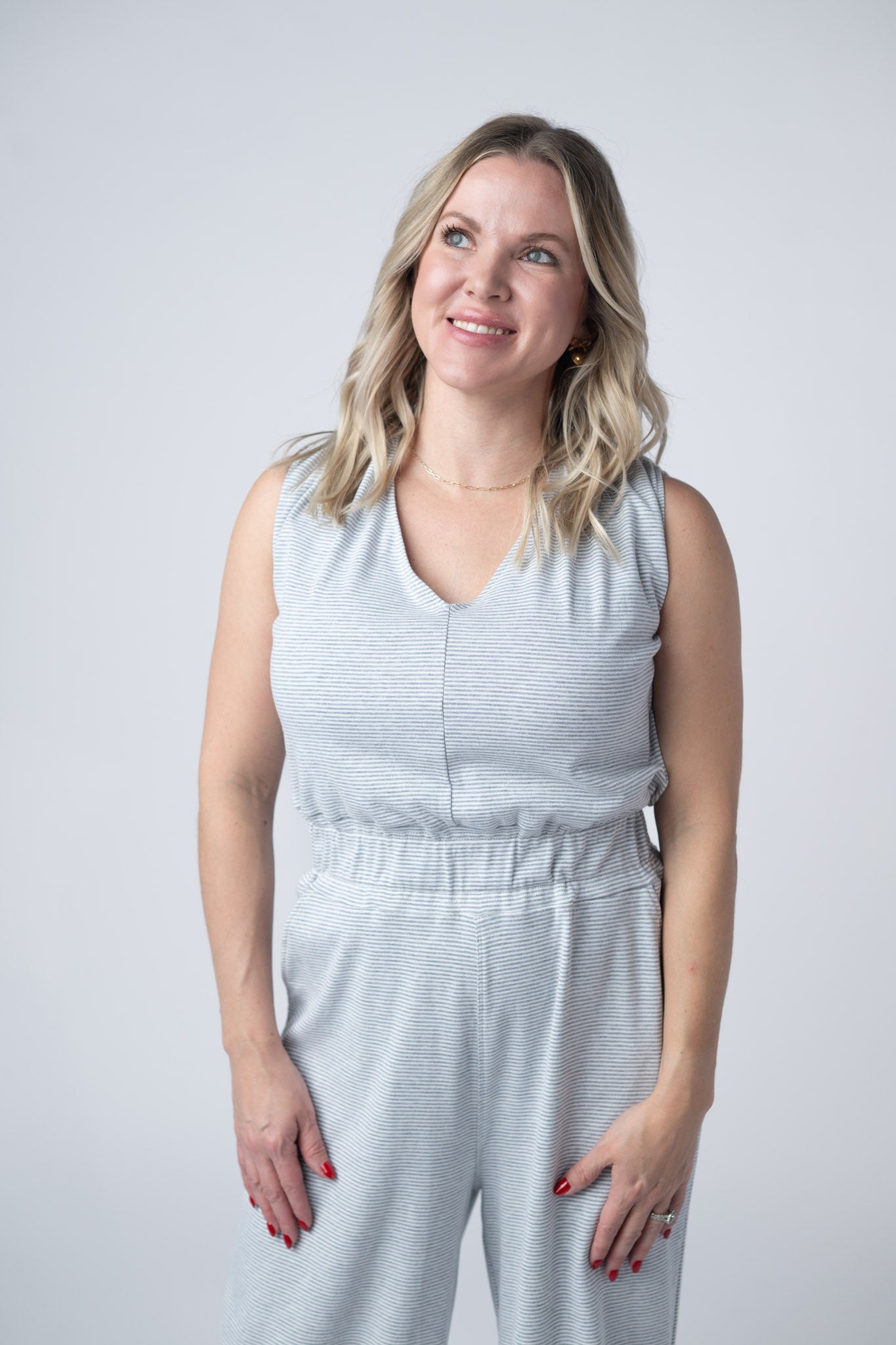 IN STOCK Kenzie Striped Jumpsuit - Grey FINAL SALE