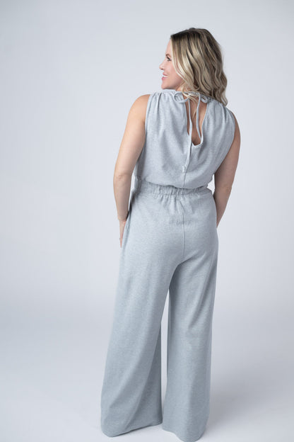 IN STOCK Kenzie Striped Jumpsuit - Grey FINAL SALE