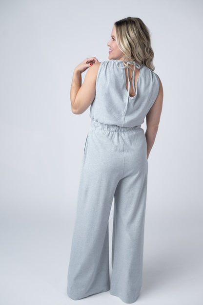 IN STOCK Kenzie Striped Jumpsuit - Grey FINAL SALE