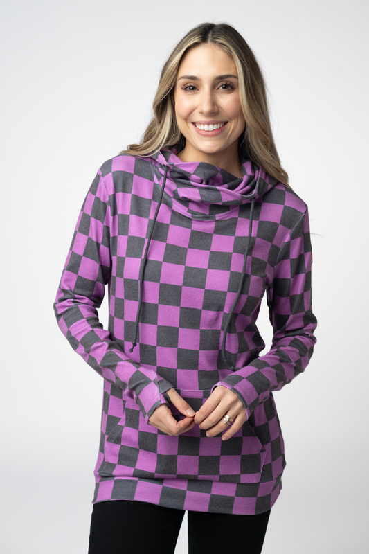IN STOCK Ashley Hoodie - Black and Purple Checkers FINAL SALE