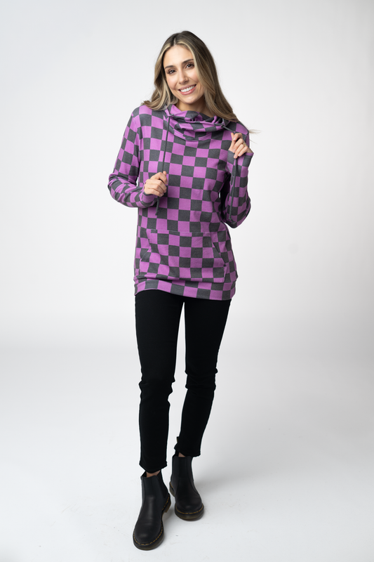IN STOCK Ashley Hoodie - Black and Purple Checkers FINAL SALE