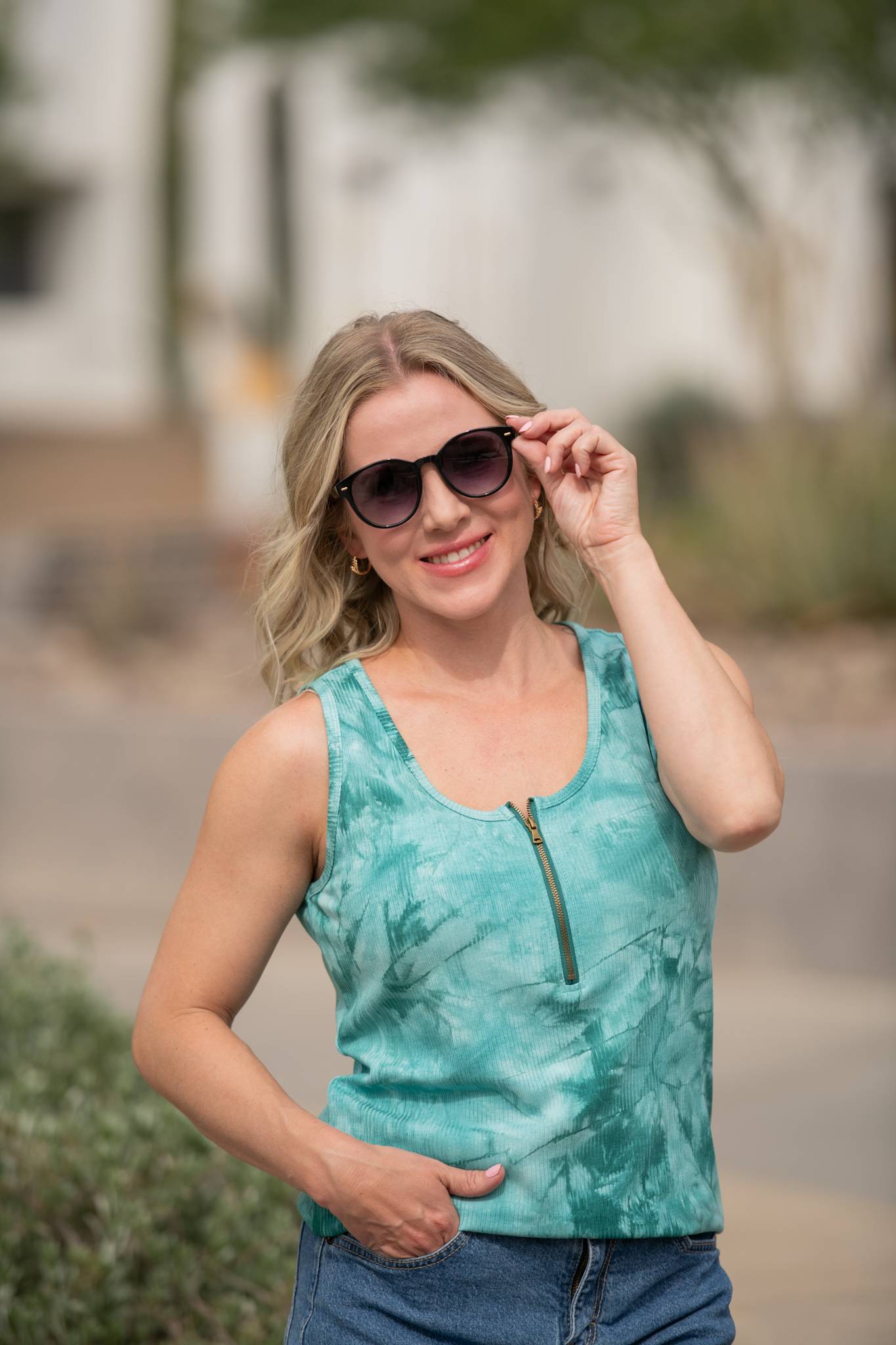 IN STOCK Mila Zipper Tank - Teal Tie Dye FINAL SALE