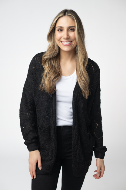 IN STOCK Open Knit Cardigan - Black