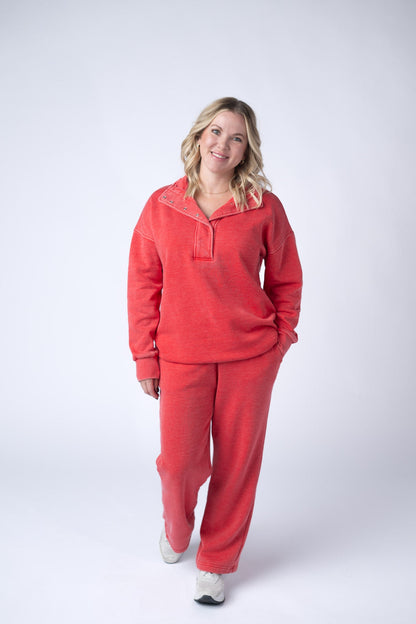 IN STOCK Jesse Vintage Wash Snap Pullover - Red FINAL SALE