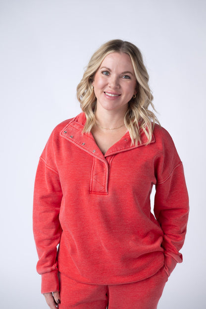 IN STOCK Jesse Vintage Wash Snap Pullover - Red FINAL SALE