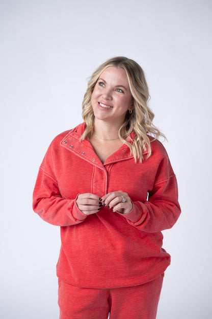 IN STOCK Jesse Vintage Wash Snap Pullover - Red FINAL SALE