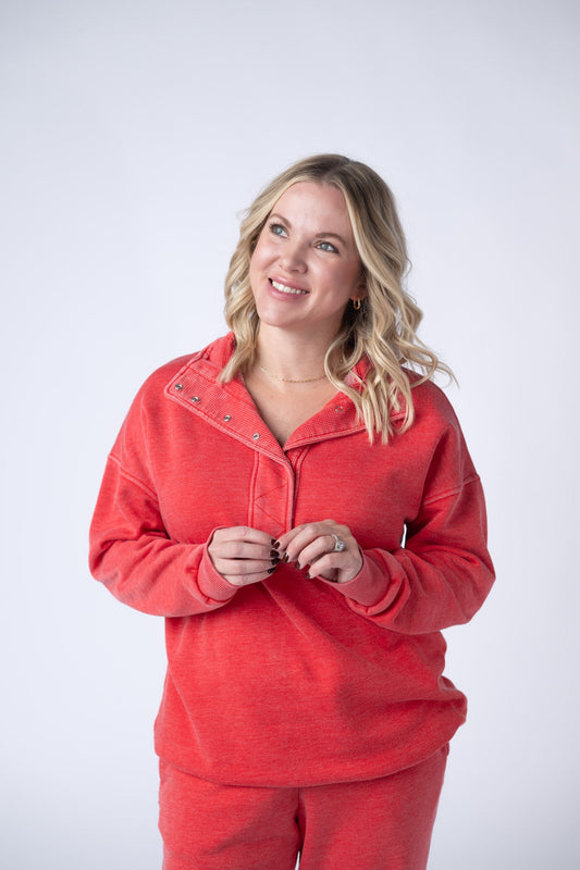 IN STOCK Jesse Vintage Wash Snap Pullover - Red FINAL SALE