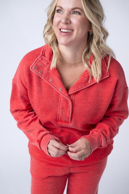 IN STOCK Jesse Vintage Wash Snap Pullover - Red FINAL SALE