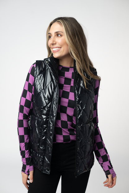 IN STOCK Remy Zip Up Vest - Shiny Black