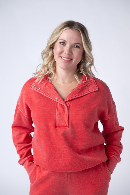 IN STOCK Jesse Vintage Wash Snap Pullover - Red FINAL SALE