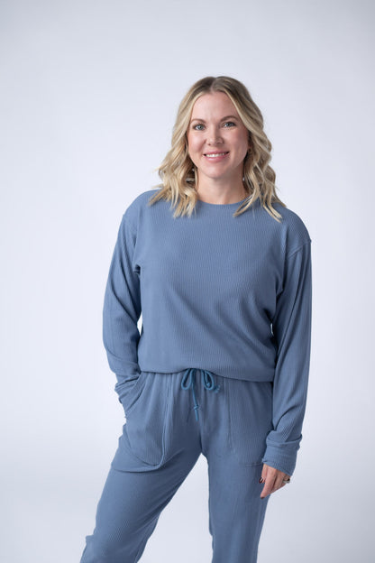IN STOCK Corrine Ribbed Pullover Top - Denim FINAL SALE