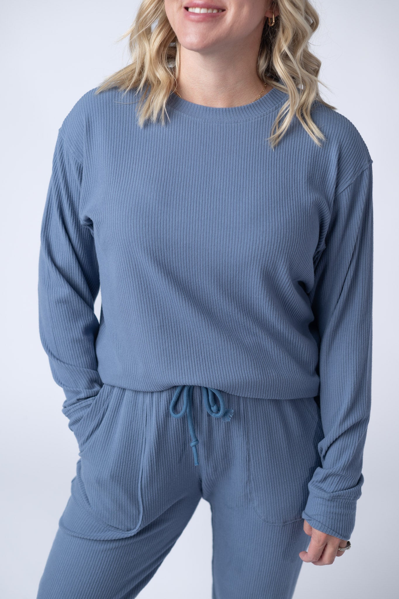 IN STOCK Corrine Ribbed Pullover Top - Denim FINAL SALE