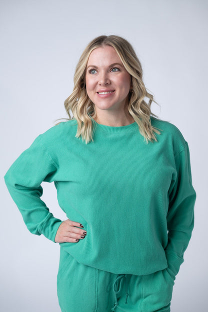 IN STOCK Corrine Ribbed Pullover Top - Emerald FINAL SALE
