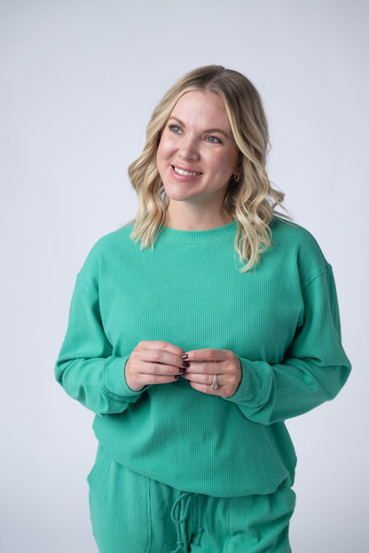 IN STOCK Corrine Ribbed Pullover Top - Emerald FINAL SALE