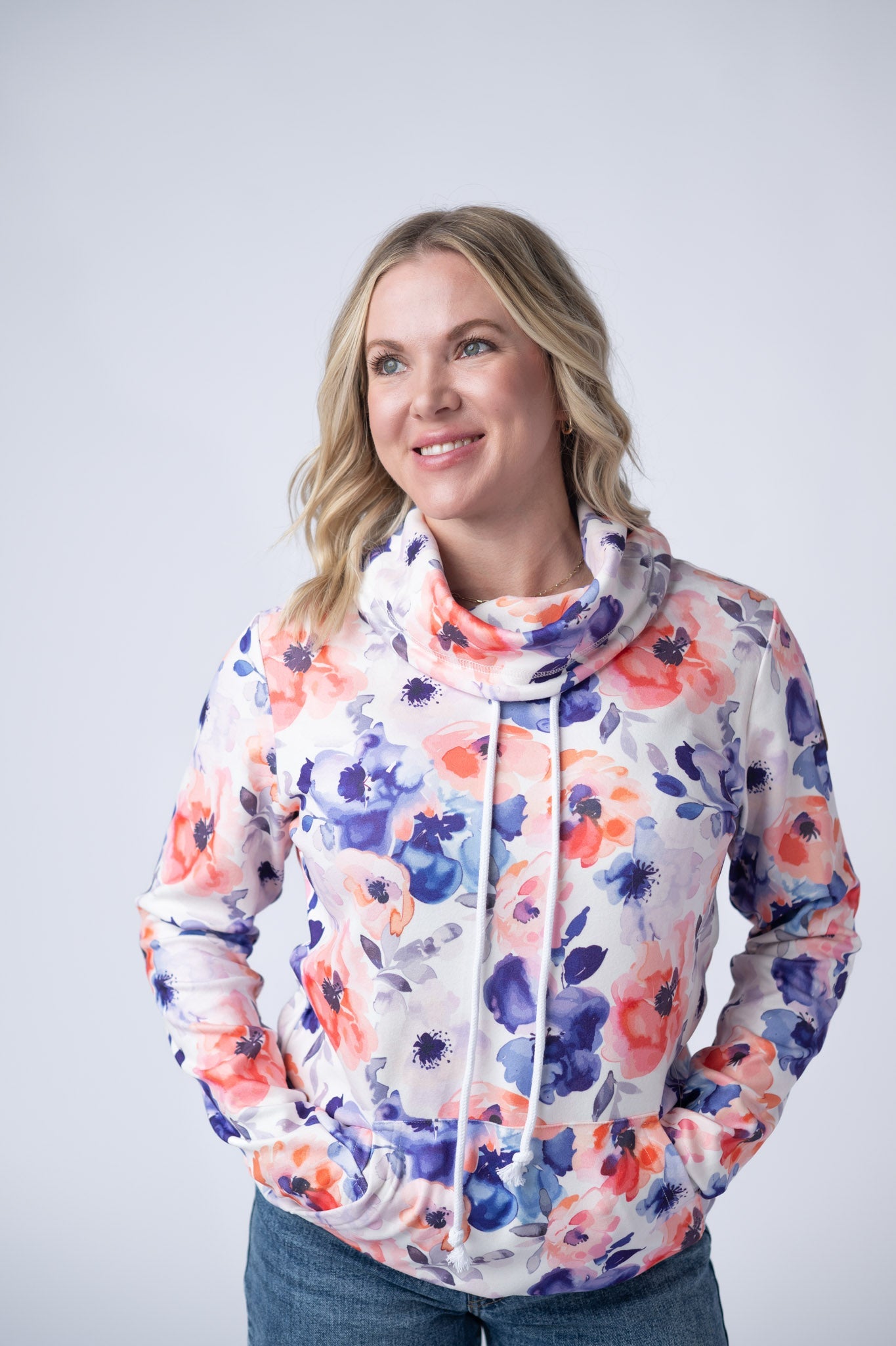 IN STOCK Soft Funnel Neck - Sunset Watercolor Floral FINAL SALE