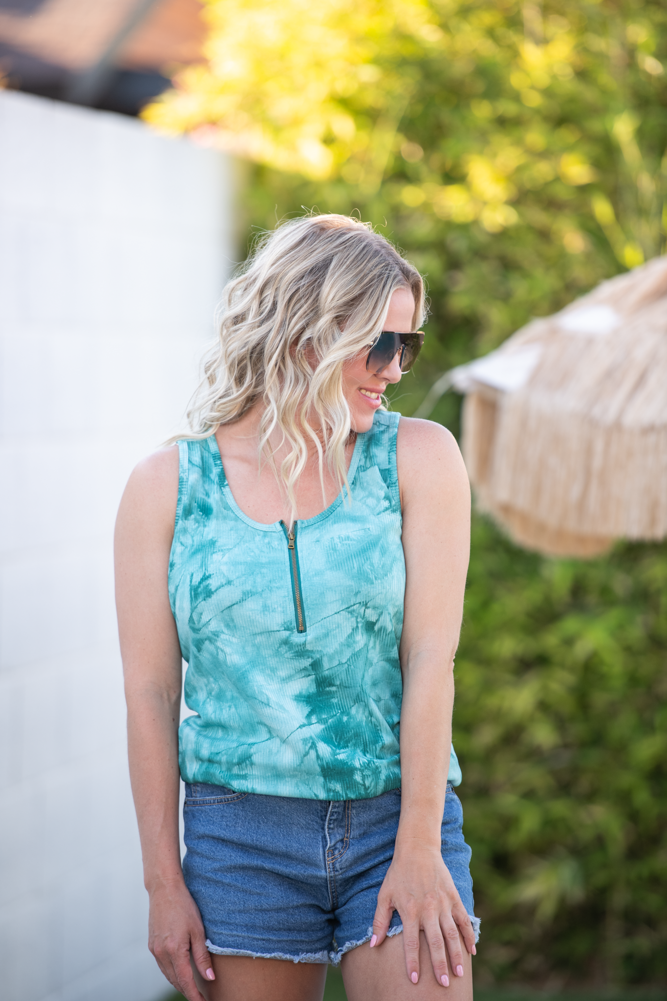 IN STOCK Mila Zipper Tank - Teal Tie Dye FINAL SALE