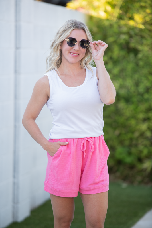 IN STOCK Weslie Waffle Shorts - Pink FINAL SALE