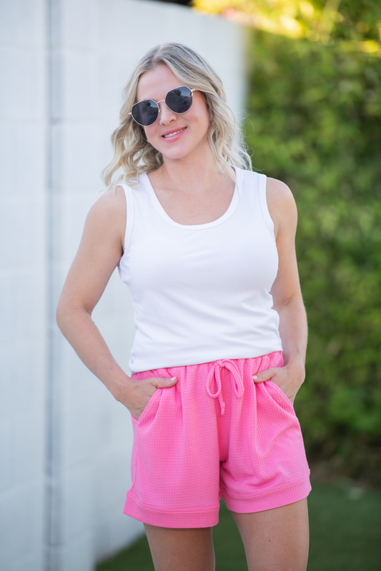 IN STOCK Weslie Waffle Shorts - Pink FINAL SALE
